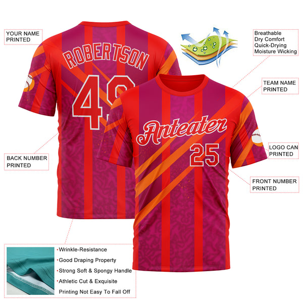 Custom Red Fire Red-White 3D Pattern Design Neon Stripe Sport Wear Performance T-Shirt