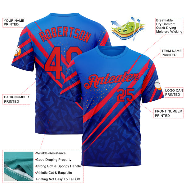 Custom Blue Fire Red-Royal 3D Pattern Design USA Inspired Sport Wear Performance T-Shirt