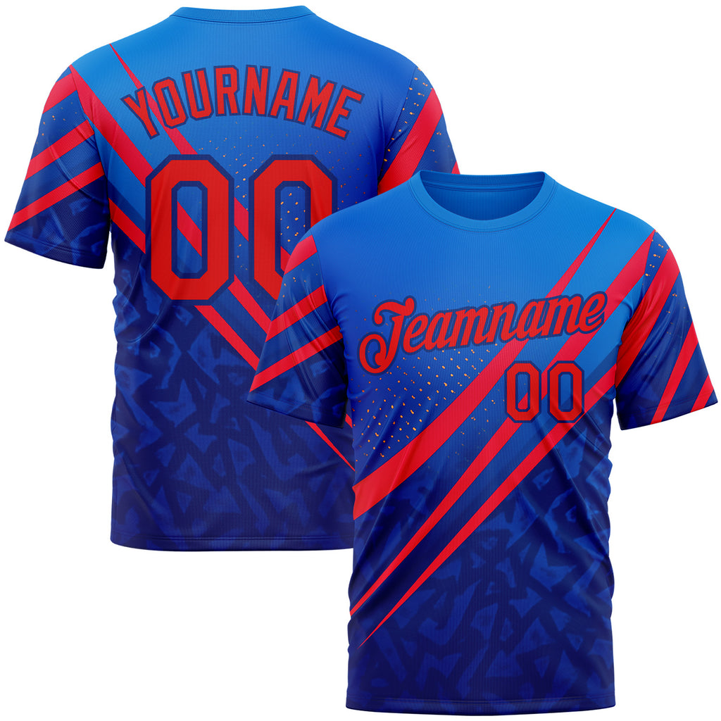 Custom Blue Fire Red-Royal 3D Pattern Design USA Inspired Sport Wear Performance T-Shirt