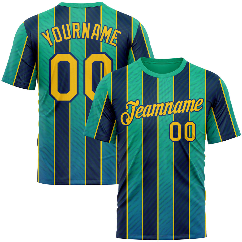 Custom Green Yellow-US Navy Blue 3D Pattern Design Stripe Sport Wear Performance T-Shirt
