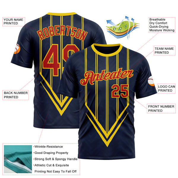 Custom Blue Red-Yellow 3D Pattern Design Milan Stripe Sport Wear Performance T-Shirt