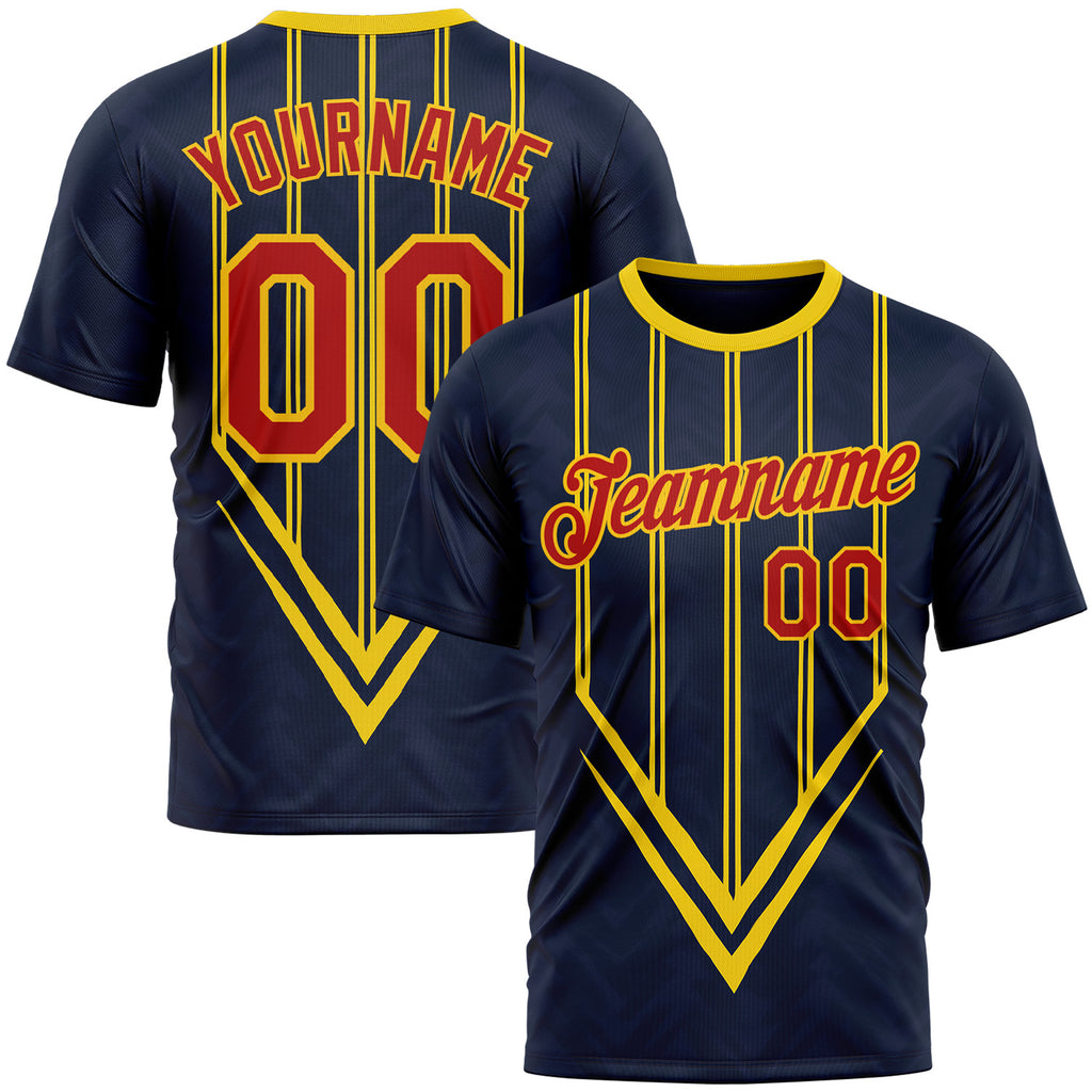 Custom Blue Red-Yellow 3D Pattern Design Milan Stripe Sport Wear Performance T-Shirt