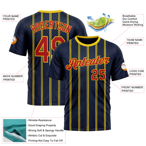 Custom Blue Red-Yellow 3D Pattern Design Milan Stripe Sport Wear Performance T-Shirt
