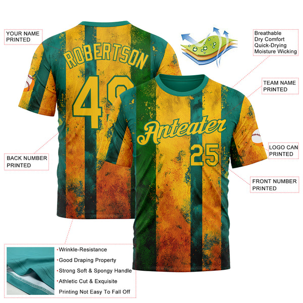 Custom Green Yellow-Kelly Green 3D Pattern Design Brazil Stripe Sport Wear Performance T-Shirt