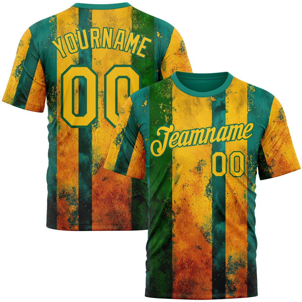 Custom Green Yellow-Kelly Green 3D Pattern Design Brazil Stripe Sport Wear Performance T-Shirt