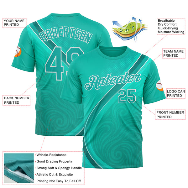Custom Green Aqua-White 3D Pattern Design Sport Wear Performance T-Shirt