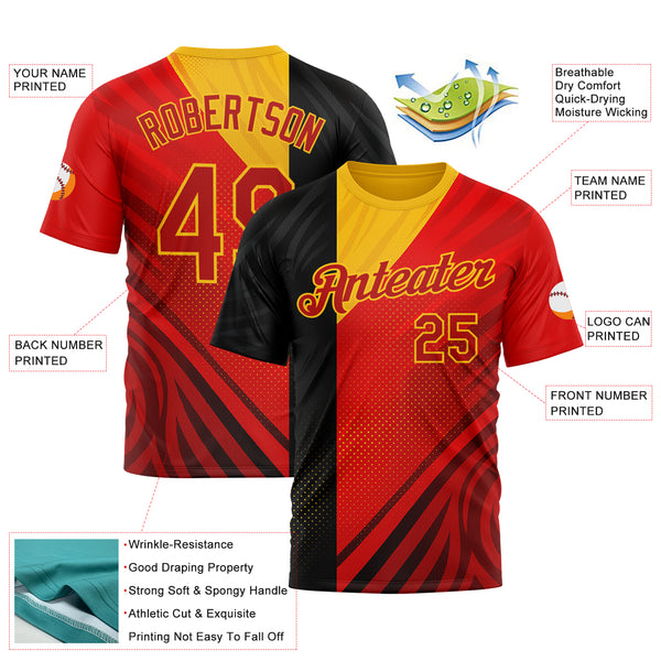 Custom Red Black-Yellow 3D Pattern Design Germany Sport Wear Performance T-Shirt
