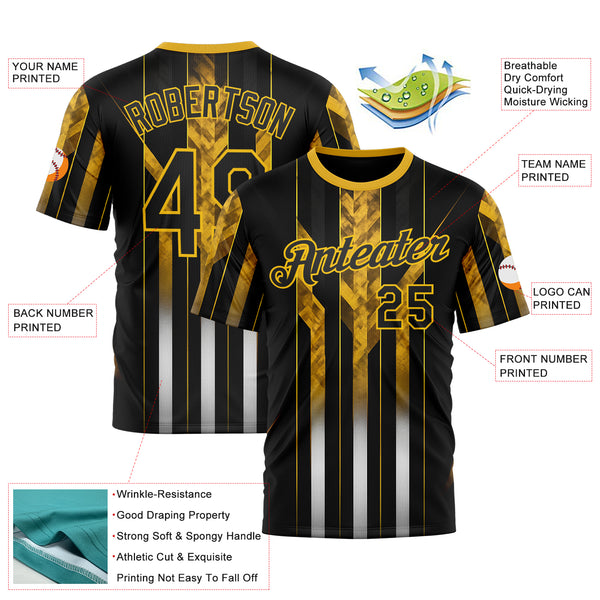 Custom Black Yellow 3D Pattern Design Germany Stripe Sport Wear Performance T-Shirt
