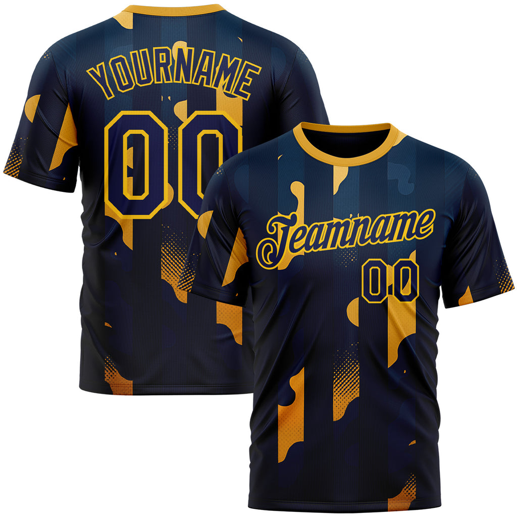 Custom Blue Navy-Yellow 3D Pattern Design Geometric Shape Stripe Sport Wear Performance T-Shirt