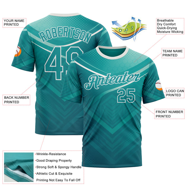 Custom Green Teal-White 3D Pattern Design Arrow Sport Wear Performance T-Shirt