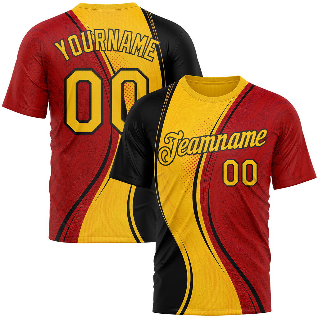 Custom Red Yellow-White 3D Pattern Design Germany Sport Wear Performance T-Shirt
