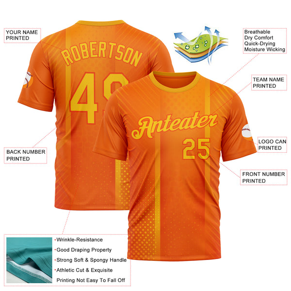 Custom Orange Yellow 3D Pattern Design Gradient Sport Wear Performance T-Shirt