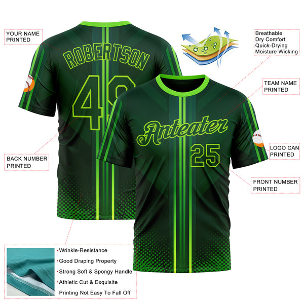 Custom Green Neon Green 3D Pattern Design Gradient Stripe Sport Wear Performance T-Shirt
