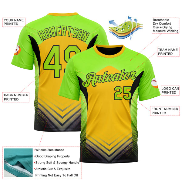 Custom Green Neon Green Yellow-Black 3D Pattern Design Color Block Arrow Sport Wear Performance T-Shirt