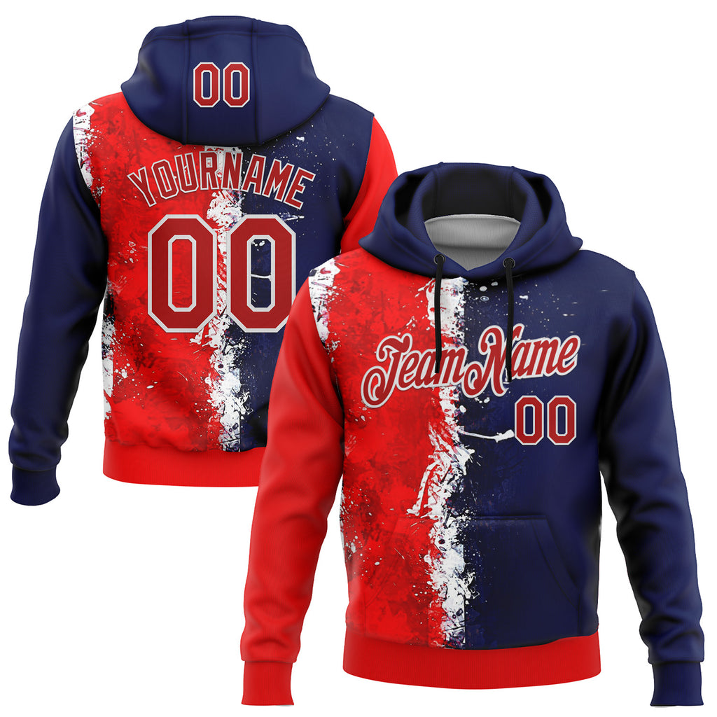 Custom Stitched Blue Red-White 3D Pattern Design American Inspired Graffiti Splash Sports Wear Pullover Sweatshirt Hoodie