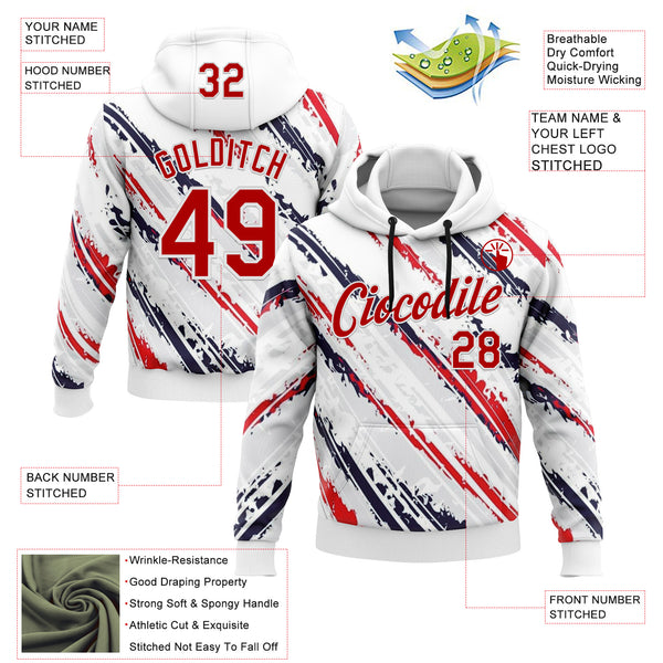 Custom Stitched White Red-Navy 3D Pattern Design American Inspired Graffiti Splash Sports Wear Pullover Sweatshirt Hoodie