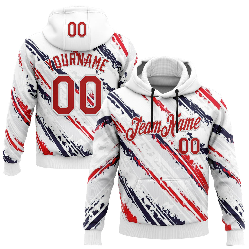 Custom Stitched White Red-Navy 3D Pattern Design American Inspired Graffiti Splash Sports Wear Pullover Sweatshirt Hoodie