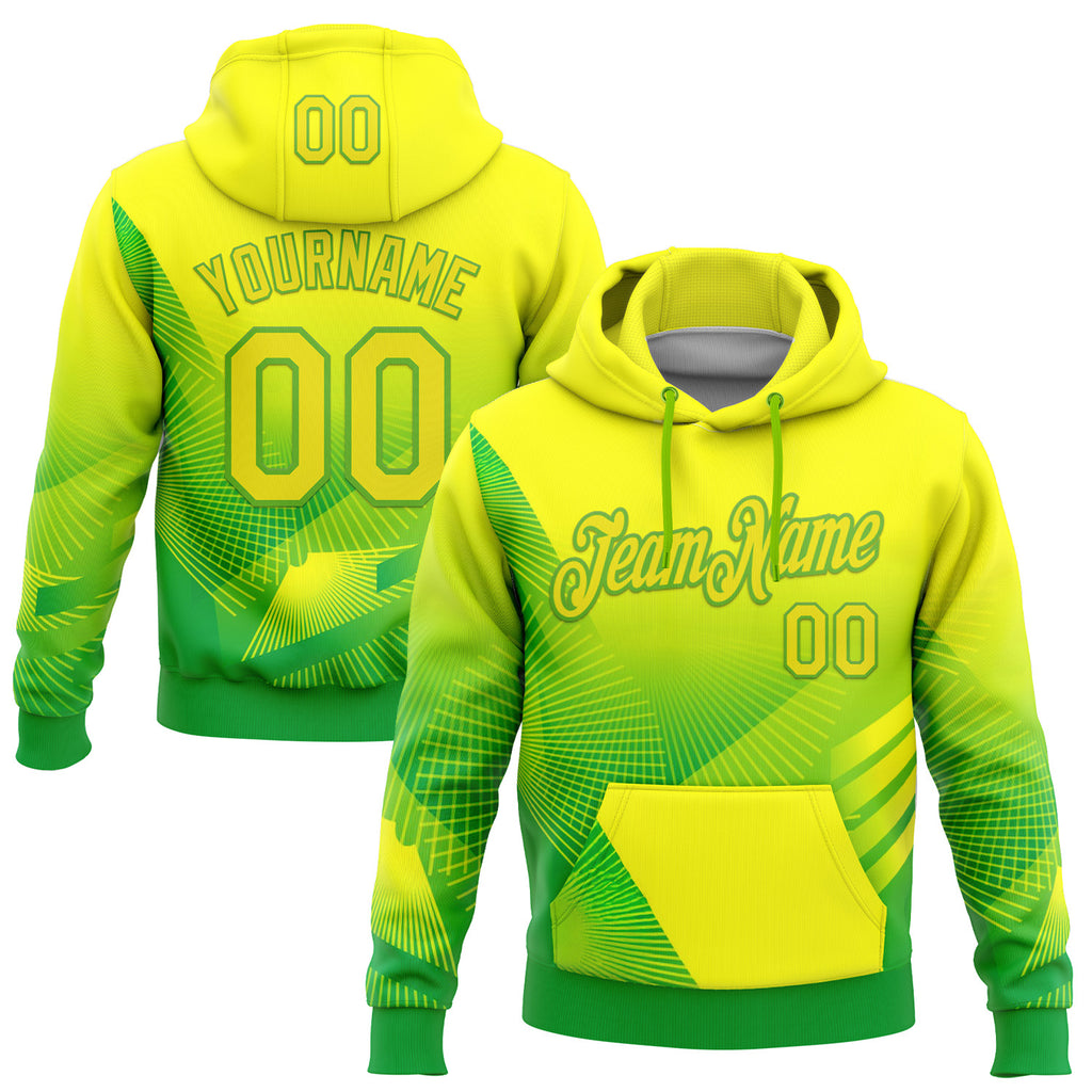 Custom Stitched Yellow Light Yellow Green-Aurora Green 3D Pattern Design Brazil Inspired Geometric Shape Sports Wear Pullover Sweatshirt Hoodie