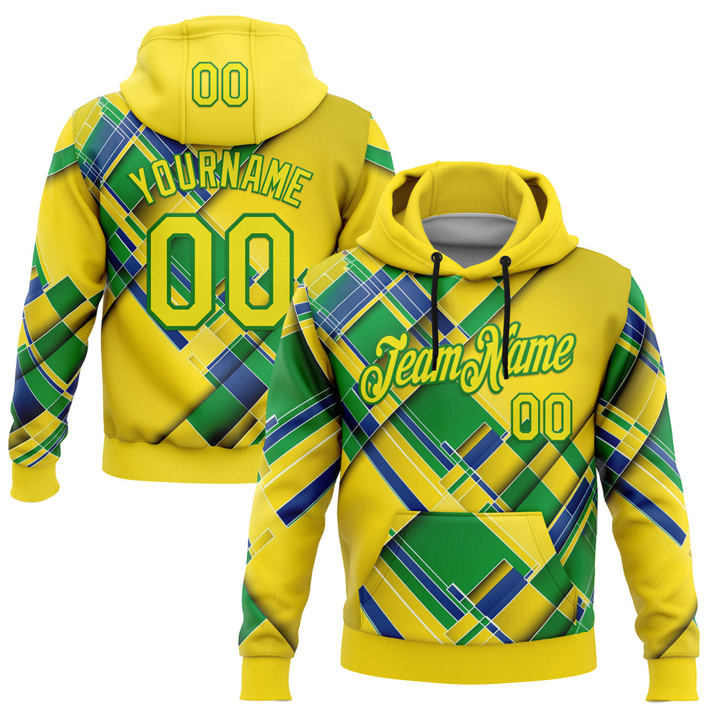Custom Stitched Yellow Light Yellow Green-Grass Green 3D Pattern Design Brazil Inspired Geometric Shape Sports Wear Pullover Sweatshirt Hoodie