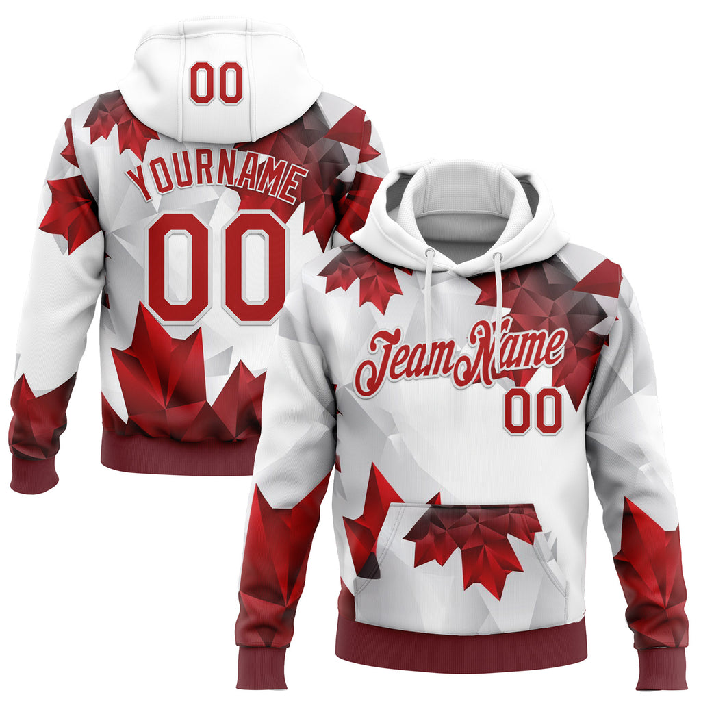 Custom Stitched White Red 3D Pattern Design Canada Maple Sports Wear Pullover Sweatshirt Hoodie