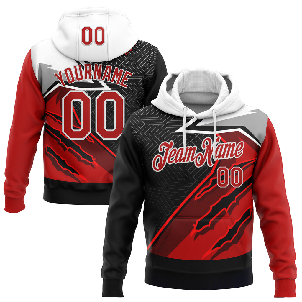 Custom Stitched Red Black-White 3D Pattern Design Canada Germany Inspired Claw Mark Sports Wear Pullover Sweatshirt Hoodie