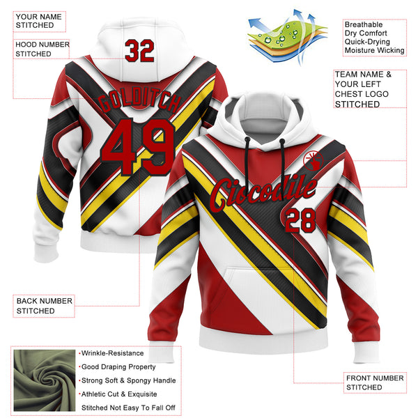 Custom Stitched White Red Yellow-Black 3D Pattern Design Germany Inspired Geometric Shape Sports Wear Pullover Sweatshirt Hoodie