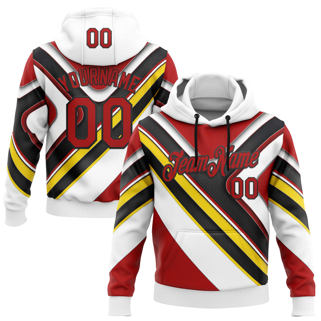 Custom Stitched White Red Yellow-Black 3D Pattern Design Germany Inspired Geometric Shape Sports Wear Pullover Sweatshirt Hoodie