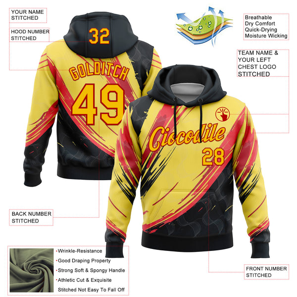 Custom Stitched Yellow Black-Red 3D Pattern Design Germany Inspired Abstract Line Sports Wear Pullover Sweatshirt Hoodie