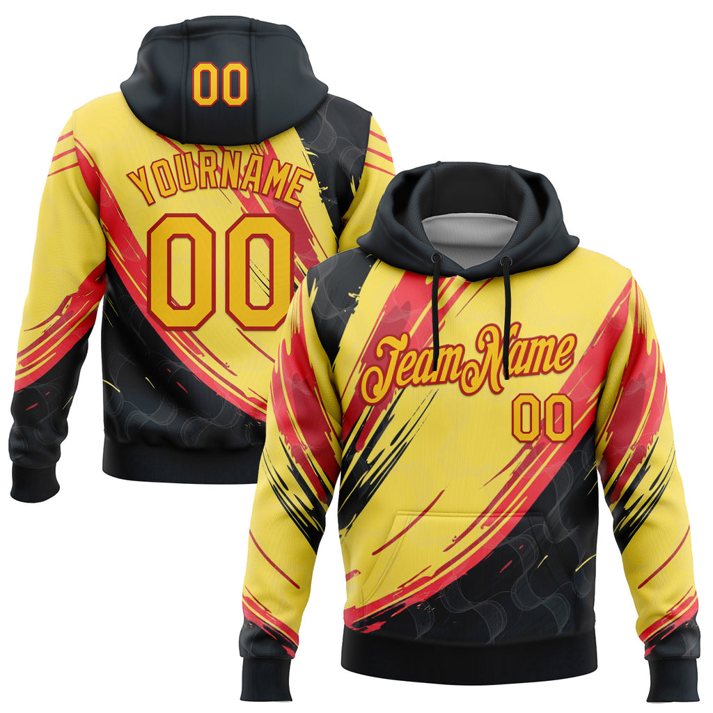 Custom Stitched Yellow Black-Red 3D Pattern Design Germany Inspired Abstract Line Sports Wear Pullover Sweatshirt Hoodie