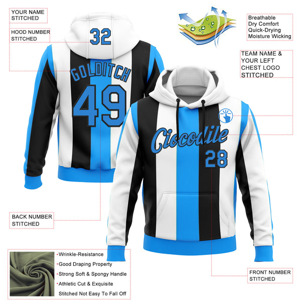 Custom Stitched White Powder Blue Black-Blue 3D Pattern Design Argentine Inspired Stripe Sports Wear Pullover Sweatshirt Hoodie