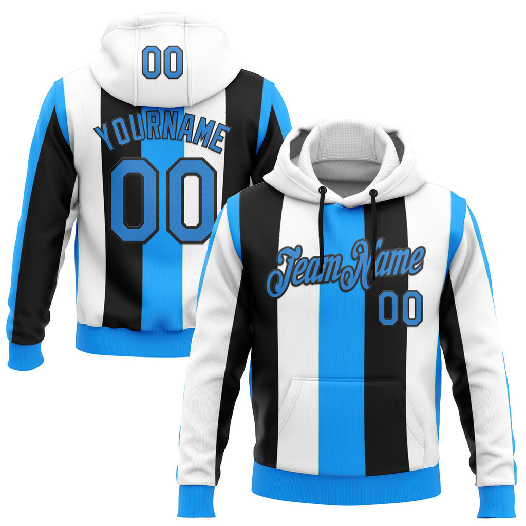 Custom Stitched White Powder Blue Black-Blue 3D Pattern Design Argentine Inspired Stripe Sports Wear Pullover Sweatshirt Hoodie