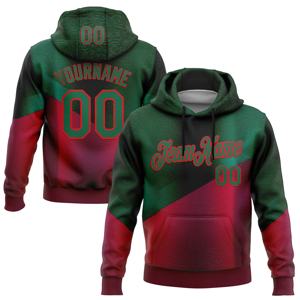 Custom Stitched Green Kelly Green-Red 3D Pattern Design Mexico Abstract Sports Wear Pullover Sweatshirt Hoodie