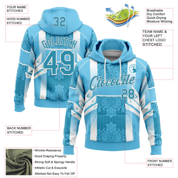 Custom Stitched Blue Panther Blue-White 3D Pattern Design Argentine Inspired Geometric Shape Sports Wear Pullover Sweatshirt Hoodie
