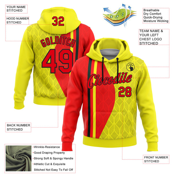 Custom Stitched Yellow Fire Red-Black 3D Pattern Design Germany Inspired Geometric Shape Sportswear Pullover Sweatshirt Hoodie