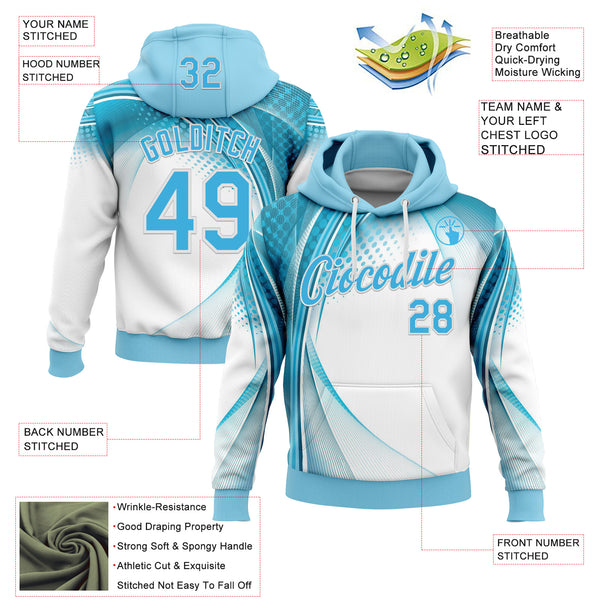 Custom Stitched Blue Sky Blue-White 3D Pattern Design Argentine Inspired Geometric Shape Sports Wear Pullover Sweatshirt Hoodie