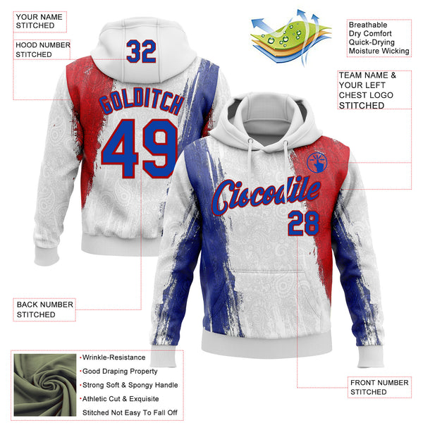 Custom Stitched White Thunder Blue-Red 3D Pattern Design American Inspired Ethnic Paisley Bandana Sports Wear Pullover Sweatshirt Hoodie