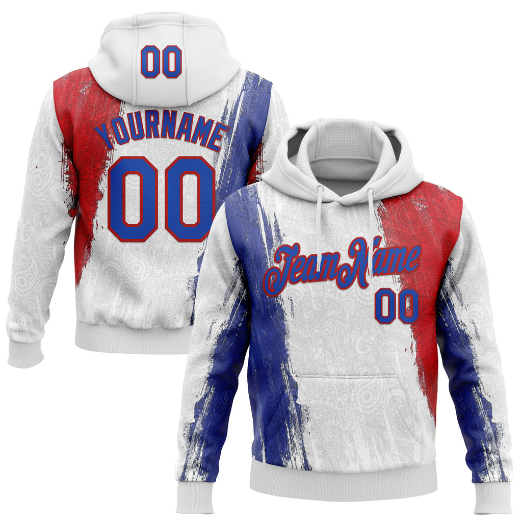 Custom Stitched White Thunder Blue-Red 3D Pattern Design American Inspired Ethnic Paisley Bandana Sports Wear Pullover Sweatshirt Hoodie