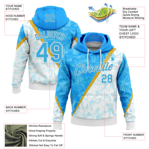 Custom Stitched Blue Sky Blue-White 3D Pattern Design Argentine Inspired Graffiti Sports Wear Pullover Sweatshirt Hoodie