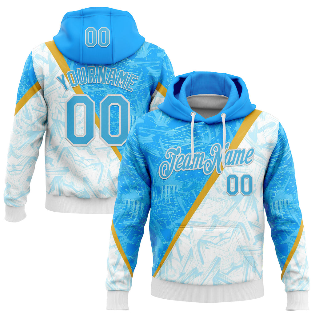Custom Stitched Blue Sky Blue-White 3D Pattern Design Argentine Inspired Graffiti Sports Wear Pullover Sweatshirt Hoodie