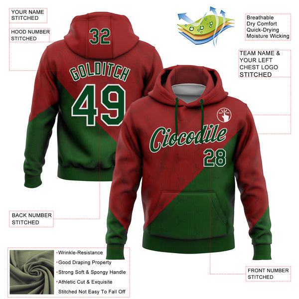Custom Stitched Red Green-White 3D Pattern Design Mexico Subtle Sports Wear Pullover Sweatshirt Hoodie
