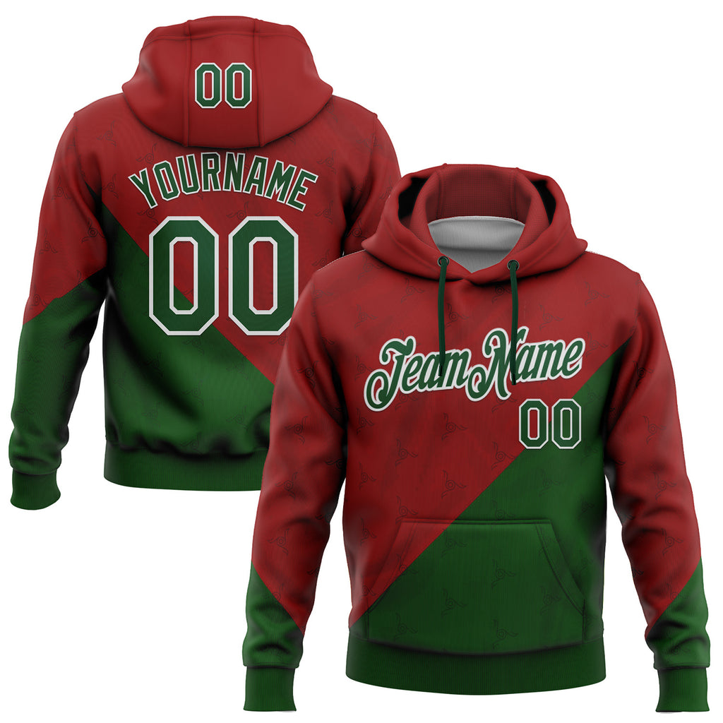 Custom Stitched Red Green-White 3D Pattern Design Mexico Subtle Sports Wear Pullover Sweatshirt Hoodie