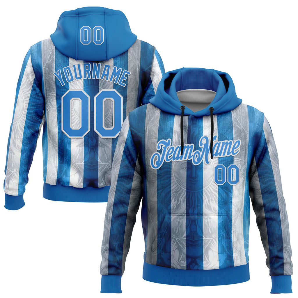 Custom Stitched Blue Powder Blue-White 3D Pattern Design Argentine Inspired Sun And Moon Sports Wear Pullover Sweatshirt Hoodie