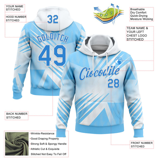 Custom Stitched White Powder Blue-Blue 3D Pattern Design Argentine Inspired Geometric Shape Sports Wear Pullover Sweatshirt Hoodie