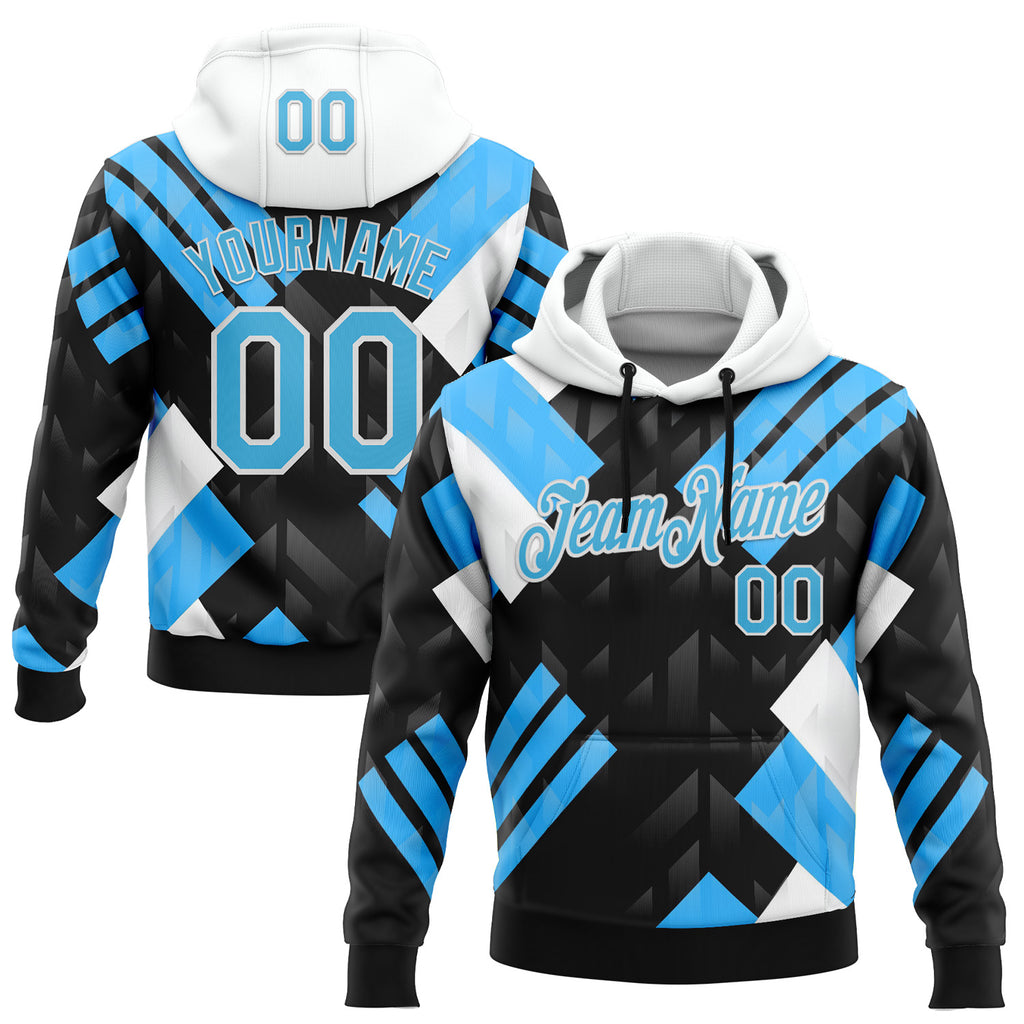 Custom Stitched Black Sky Blue Blue-White 3D Pattern Design Chelsea Argentine Inspired Geometric Shape Sports Wear Pullover Sweatshirt Hoodie