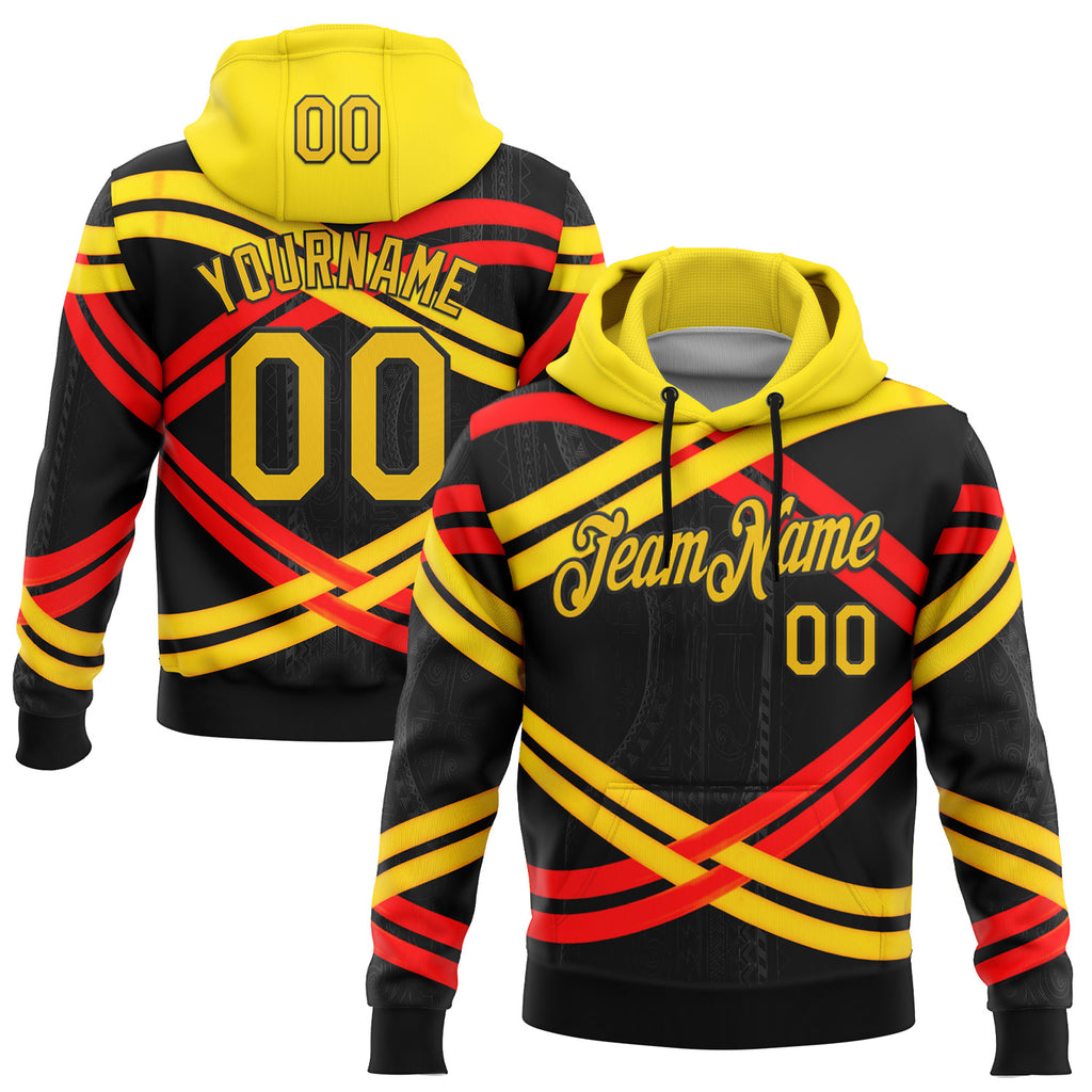 Custom Stitched Black Yellow-Red 3D Pattern Design Germany Inspired Stripe Subtle Tribal Sports Wear Pullover Sweatshirt Hoodie