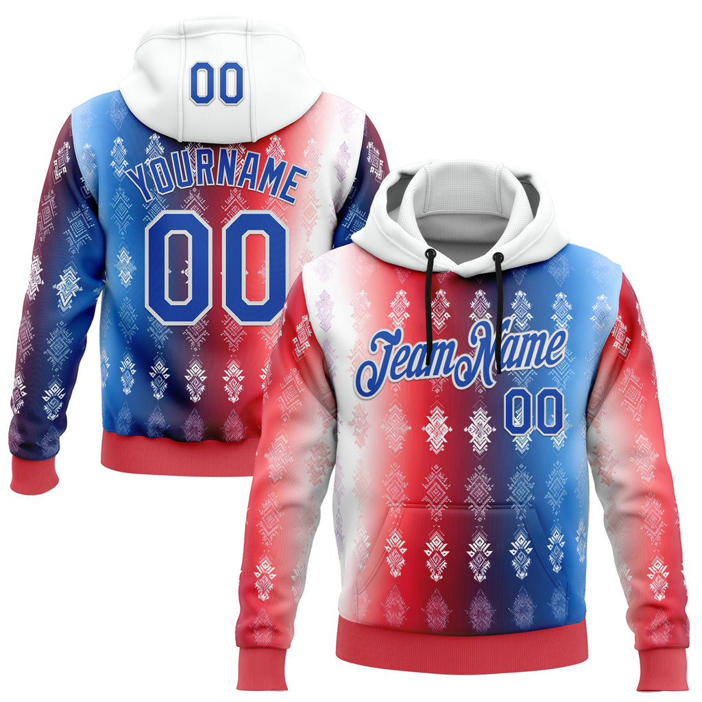 Custom Stitched Red Thunder Blue-White 3D Pattern Design American Inspired Geometric Tribal Shape Sports Wear Pullover Sweatshirt Hoodie
