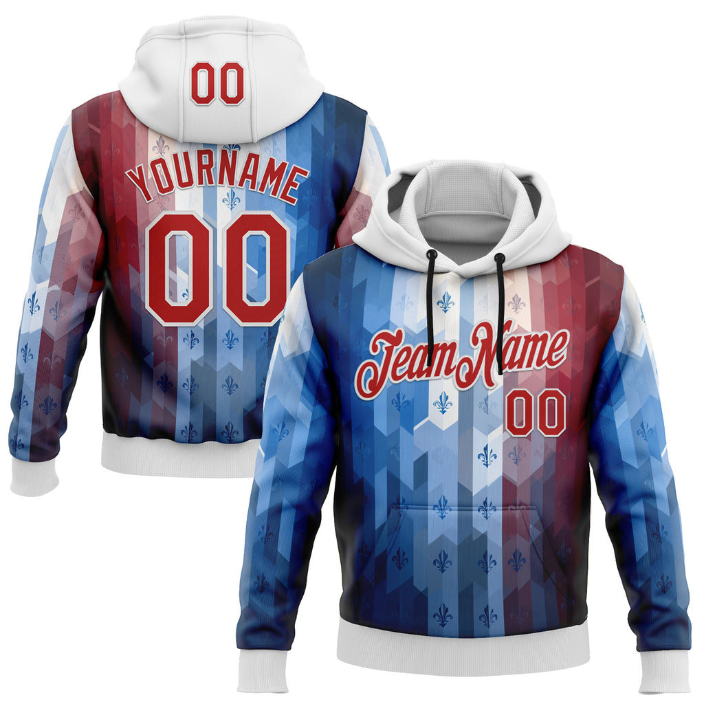 Custom Stitched Blue Red-White 3D Pattern Design American French Inspired Geometric Shape Sports Wear Pullover Sweatshirt Hoodie
