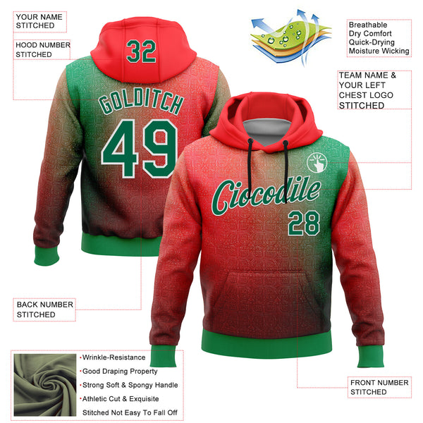 Custom Stitched Red Kelly Green-White 3D Pattern Design Mexico Subtle Sports Wear Pullover Sweatshirt Hoodie