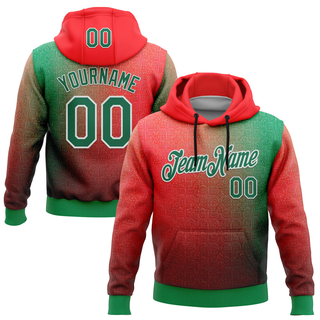 Custom Stitched Red Kelly Green-White 3D Pattern Design Mexico Subtle Sports Wear Pullover Sweatshirt Hoodie