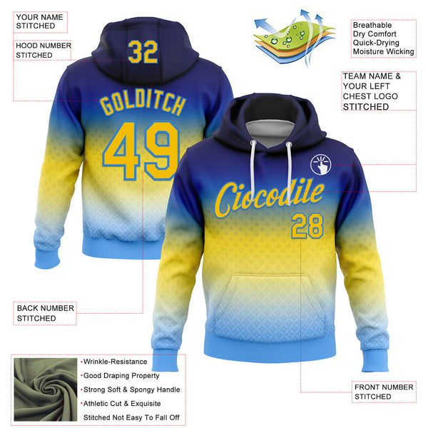 Custom Stitched Blue Yellow-Powder Blue 3D Pattern Design Argentine Inspired Gradient Sports Wear Pullover Sweatshirt Hoodie
